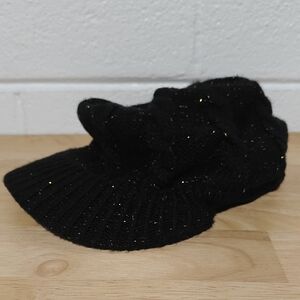 Chic Black Knit Women's Hat with Gold Accents